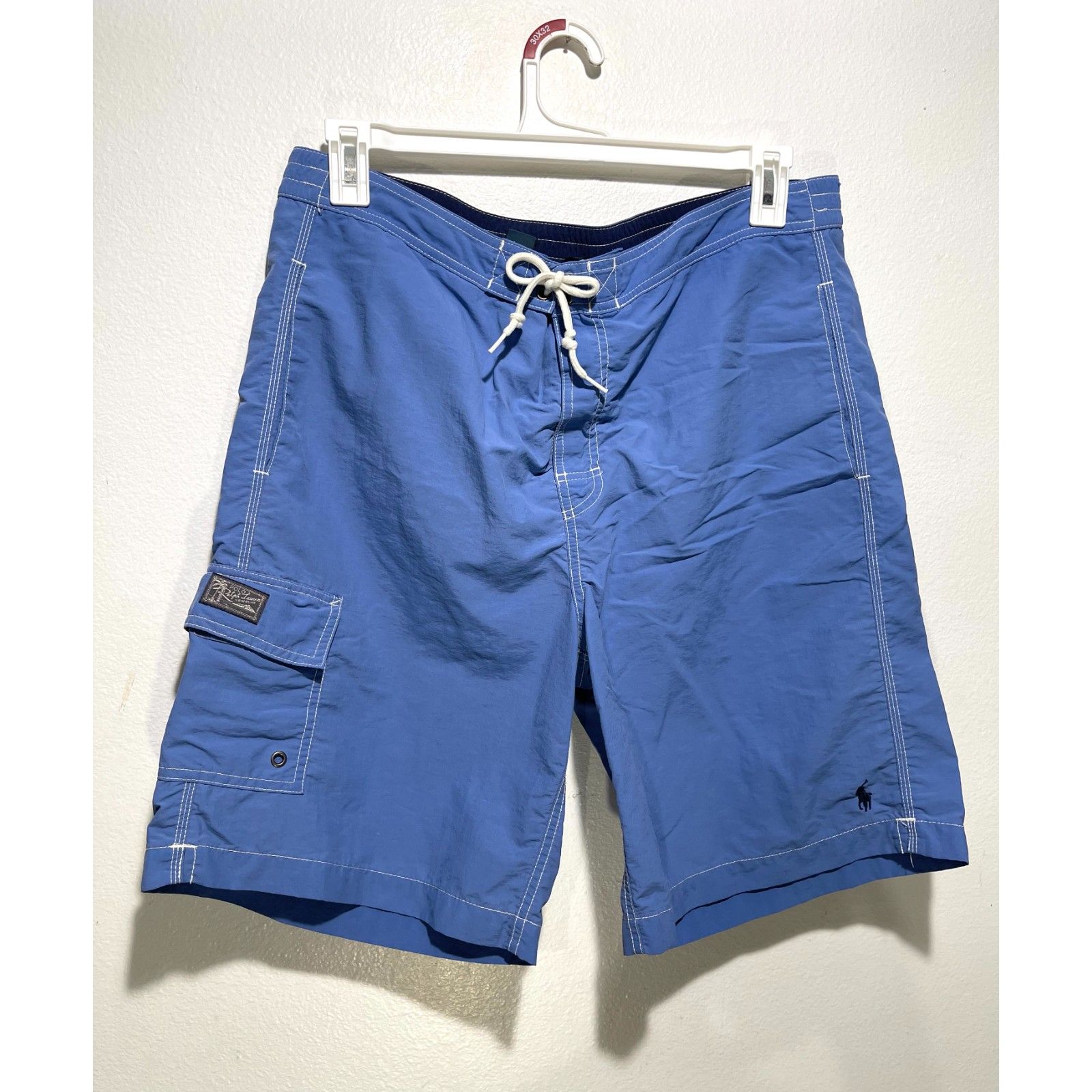 Polo By Ralph Lauren Swim Trunk Beach Shorts Pockets Drawstring Blue Boat Men L